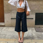 Silk Like Satin Capri Culottes Ladies High Rise Front Pleat Wide Leg Mid Calf Loose Draped Office Commuter Trousers