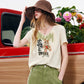 Women's V-Neck Casual T-Shirt with Graffiti Stitch Teddy Bear Graphic Print, Short Sleeve Regular Soft Tee for Summer