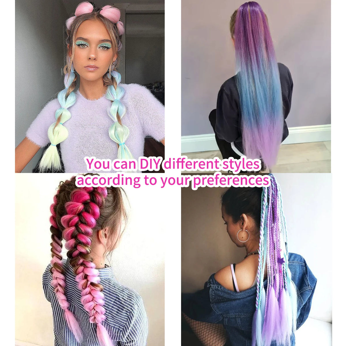 Synthetic Long Straight Ponytail Extensions With Rubber Band DIY Braided Ponytail Purple Hair Accessories for Halloween