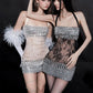 Fake Diamond Sticker Decoration Dress Women Flower Halter Bandage Patchwork Chest Wrap Skinny Midnight Chic Bodycon