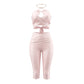 Midnight Sexy Fashion 2 Piece Set Woman Metal Ring Halter Bandage Backless Tops+Skinny Peach Hip Shorts Party Suits