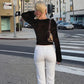 Sexy Sheer Black Floral Lace Crop Tops Front Clasp Closure Long Sleeve Woman's Shirts 2026 Fall Clothes