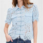 Vintage Floral Lace Blouse For Women Mandarin Collar Frog Button Puff Sleeve Sheer Hollow Out Shirt Solid Summer Party
