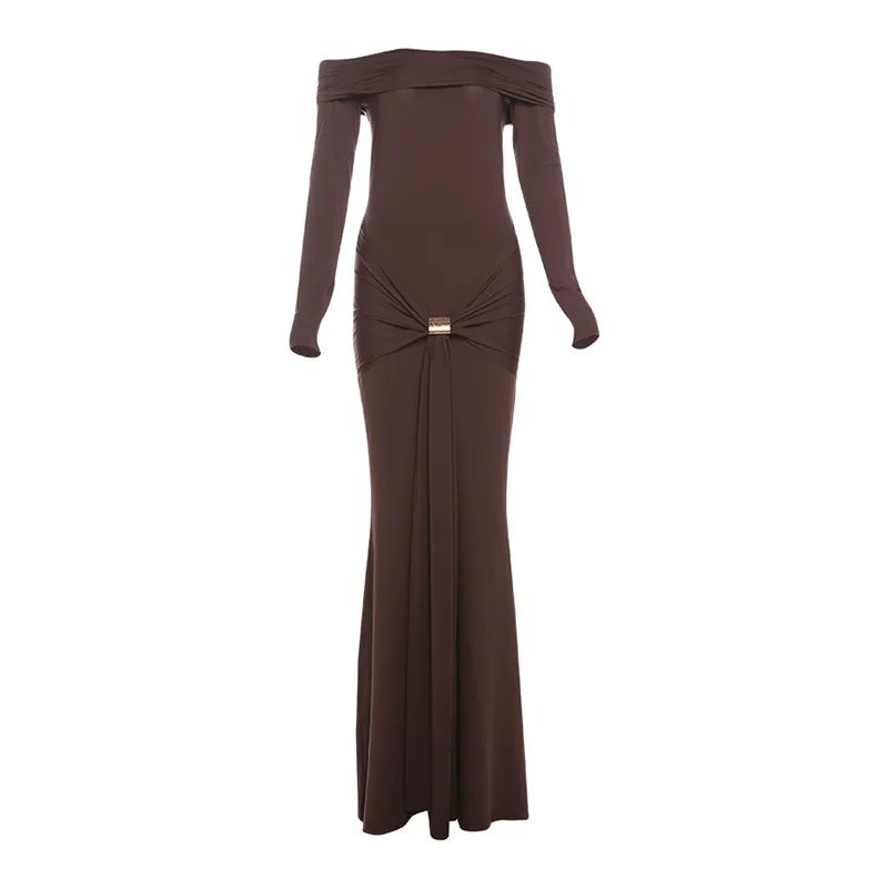 Off-shoulder Long Sleeve Sexy Maxi Dress For Women Fashion Strapless Backless Draped Bodycon Club Party Long Dress