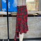 Vintage Asymmetrical Plaid Maxi Skirt for Women Gothic Pirate Elastic Waist A-Line Pleated Long Skirts Y2K Streetwear