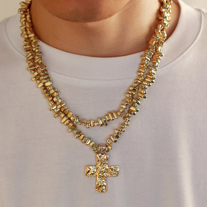 2Pcs/Set Creative Irregular CCB Beads Chain for Men Trendy Goth Cross Jesus Pendant Choker Grunge Jewelry Steampunk New