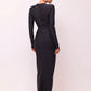 Hollow Out Long Sleeve Sexy Maxi Dress For Women Gown Fashion Solid Bodycon Ruched Club Evening Elegant Long Dress