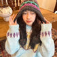 Casual Warm Striped Colorful Pom Pom Beanie For Women