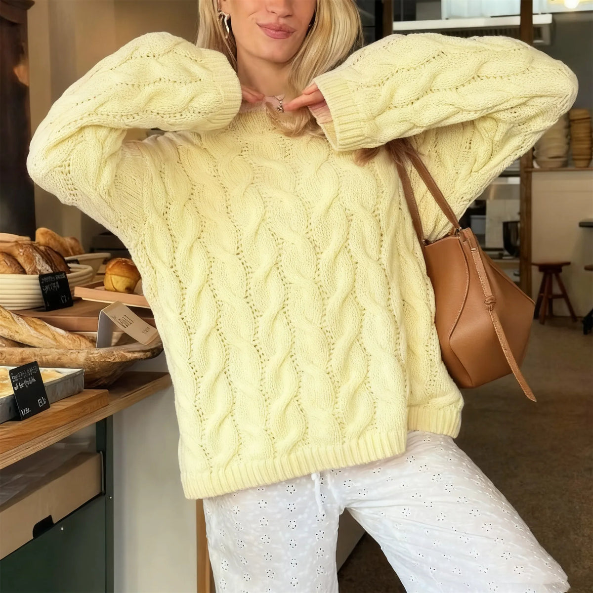 Y2K Preppy Crewneck Loose Fit Pullover Knitwear Shirts Women Cable Knit Sweater Winter Warm Sweaters Top Jumpers