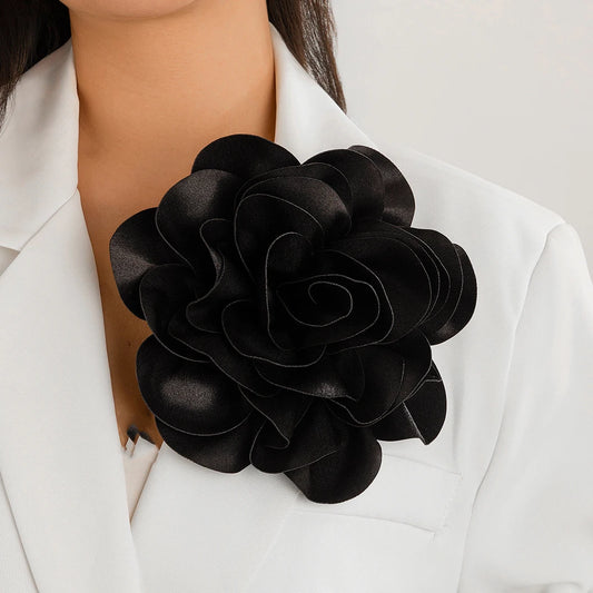 20CM Exaggerated Multilayer Satin Rose Flower Brooch for Women Wed Bridal Elegant Party Pin Jewelry Accessories Gift