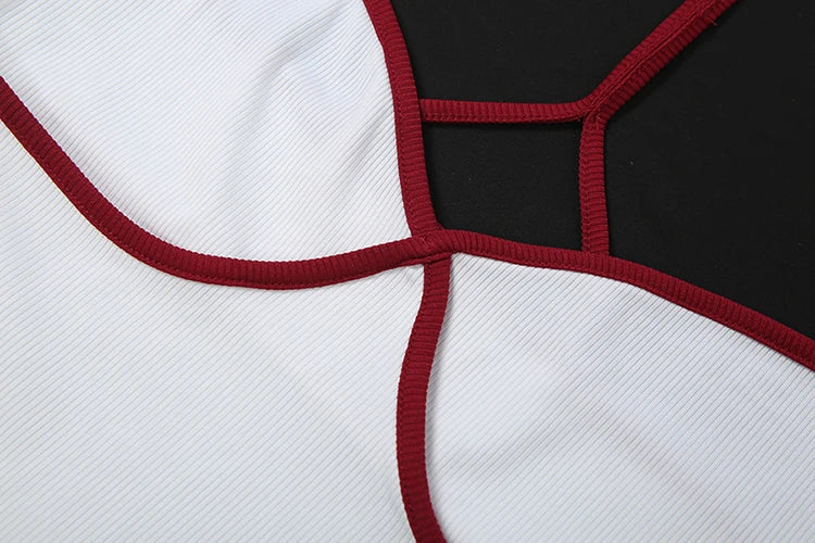 Color Blocking Sweet 2-Piece Set Women Low-Neck Backless Camisole+Elastic Waist Mini Shorts Daily Matching Simple Suits