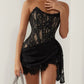 Elegant Lace Strapless Sexy Mini Dress For Women Fashion Off-shoulder Irregular Ruched Bodycon Night Club Party Dress