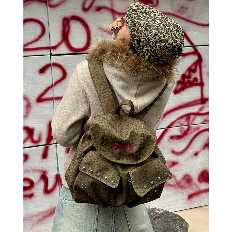 Leopard Print Large Capacity Backpack Summer Backpack Lightweight School Bag for Women