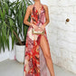 Summer Chic Flower Print Sling Dress Woman Lace-Up Halter Backless High Splits Hem Vacation Beach Party Elegant Vestidos