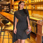 Brown Polka Dot Print Mini Dress with Mesh Cape Sleeves Sexy Birthday Outfits Woman Gown Dresses Elegant