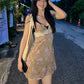 Patchwork Lace Dress Women Floral Print v-Neck Sleeveless Backless Summer Sweet Style Streetwear Skinny Mini Bodycon