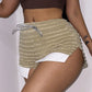 Black and White Striped Knitted Drawstring Slit Booty Shorts Streetwear Baddie Clothes Hot Pants Sexy Clubwear