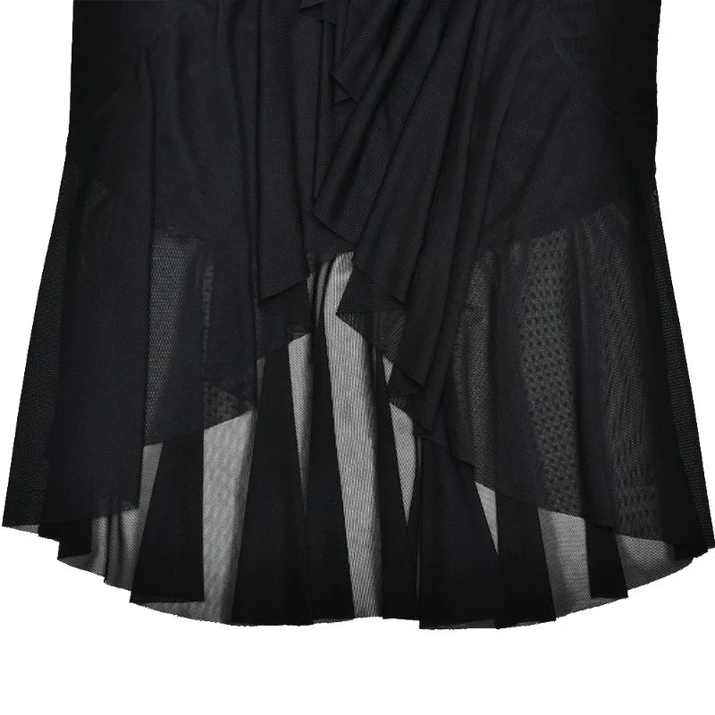 V Neck Backless Fishtail Maxi Dress Evening Party Elegant Gown Solid Color Mesh Sheer Stretchy Dresses