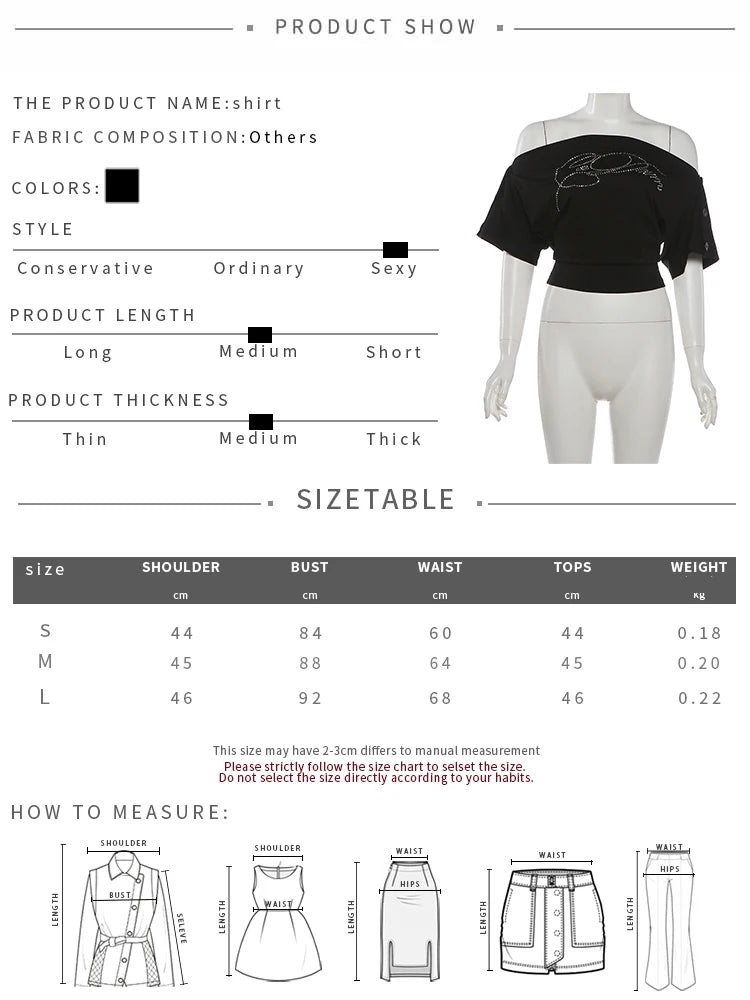 Slash Neck t-Shirt Women Button Half Sleeve Fake Diamond Letter Music Festival Leisure Daily Summer Trend Streetwear