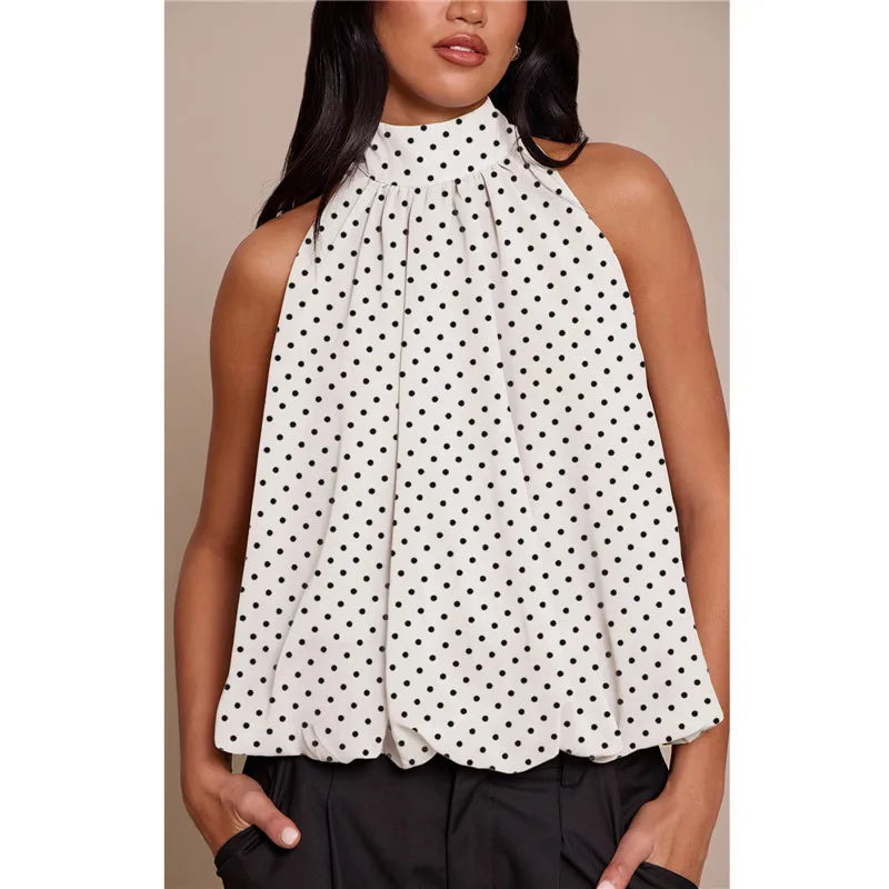 Women Elegant Tank Tops Summer Halter Neck Sleeveless Summer Solid Color Bubble Hem Vest for Daily Vacation Beach