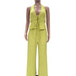 Sexy Fashion 2 Piece Set Woman Halter Low-Neck Backless Lace-Up Design Tank Tops+Jacquard Long Pant Street Style Suit