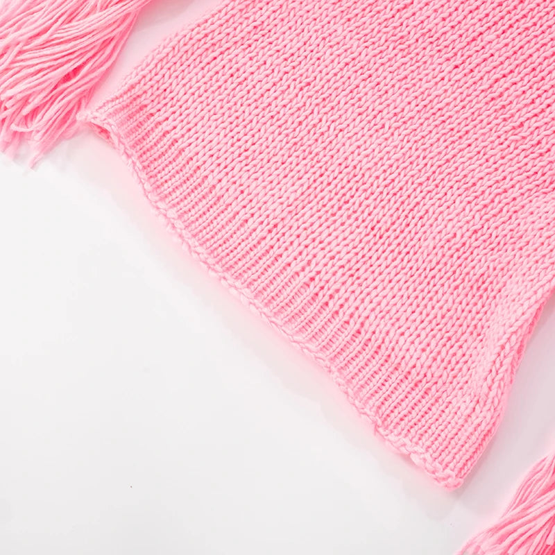 Crochet Strapless Dress Women Sexy Off Shoulder Backless Tassel Skinny Peach Hip Hottie Midnight Party Mini Bodycon