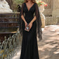 Women Deep V Neck Flutter Sleeve Maxi Dress Cape Sleeve Mermaid Evening Elegant Wedding Guest Long Party Dress Vestidos