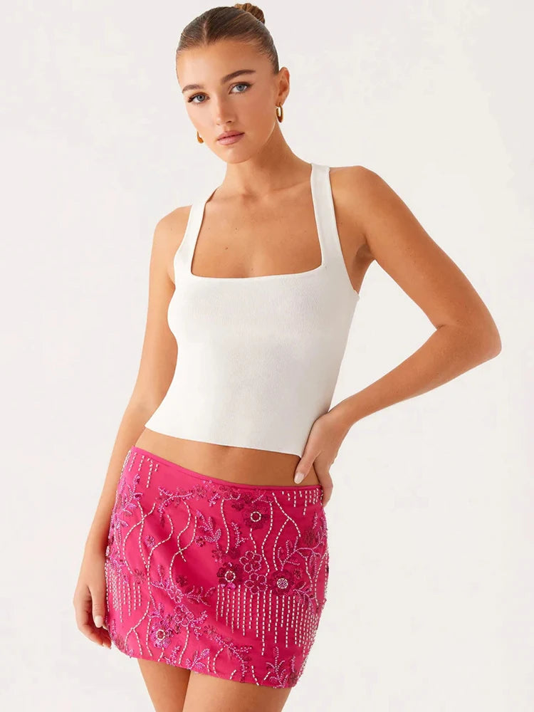 Sequins Sexy Mini Skirt Women Fashion Sparkle Low Waist Hot Skirts Female Elegant Beach Club Party Skirt Ladies Bottom