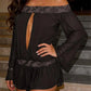 Women's Off Shoulder Chiffon Romper Long Sleeve Keyhole Lace Trim Ruffle Hem Jumpsuit Casual Summer Playsuit Streetwear