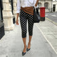 Y2K Retro Polka Dot Skinny Capri Pants Women Elastic Low Waist Slim Fit Mid Calf Leggings Casual Daily Cropped Trousers