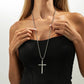 Cross Pendant Necklace for Women, Long Chain, Beaded Choker, Minimalist Jewelry, Silver Color, Fashion Gift