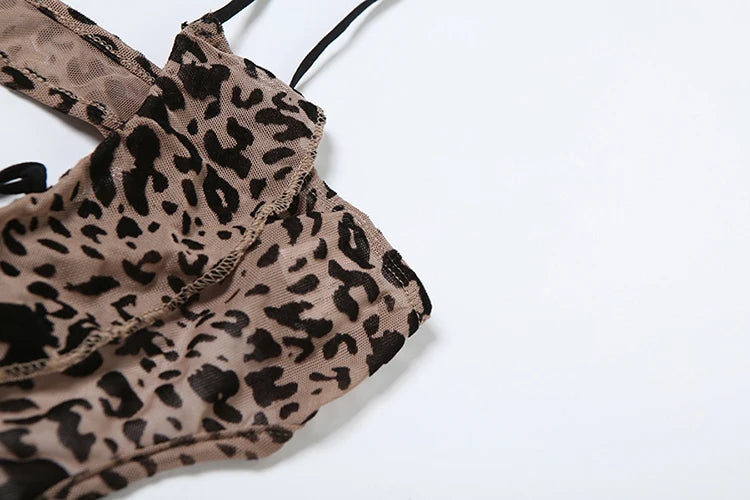 Leopard Print Romper Women Flocking V-Neck Tassel Sexy Summer Backless Coquette Thin Midnight Party Workout Playsuits