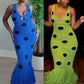 Knit Women Dress Beach Vacation Skinny Stretch Sleeveless Hollow Dot Tassel Hem Elegant Sexy Midnight Maxi Bodycon