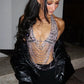 Sparkly Rhinestone Body Top Sexy Women Halter Deep V Multi Tassel Chain Harness Crystal Shimmer Rave Party Club Outfit