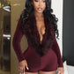 Luxury Fur Deep V Collar Romper Women Full Sleeve Sexy Skinny Fitness Activity Streetwear Hipster Workout Playsuit