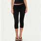 Chic Women Fold Over Waist Skirted Capri Leggings Stretchy Slim Fit 3/4 Cropped Pants Daily Casual Y2K Streetwear Bottom
