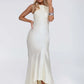 Elegant Satin Backless Sexy Maxi Dress Women Fashion Sleeveless Backless Pleated Bodycon Club Party Long Dresses