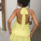 Sexy Mesh Backless Halter Mini Dress Yellow 2026 Summer Dresses for Women Vacation Outfits