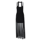 Glitter Sequin Mesh Black Long Party Dress Woman Elegant Sexy Sleeveless Maxi Dresses with Scarf