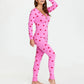 Women Bodycon Jumpsuits Heart Print V-Neck Long Sleeve Rompers Fall Winter Casual Playsuits Valentine's Day Clothes