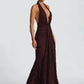 Halter Deep V Neck Sexy Maxi Dress Women Gown Fashion Sleeveless Backless Draped Ruched Club Party Long Dress Female
