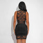 Women Bodycon Mini Dress Sexy Sleeveless Lace See Through Dress Slim Fit Slit Summer Sheer Dress Party Clubwear
