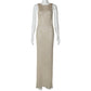 See Through Backless Sexy Maxi Dress For Women Summer New Sheer Sleeveless Back Split Sexy Long Dress Beachwear
