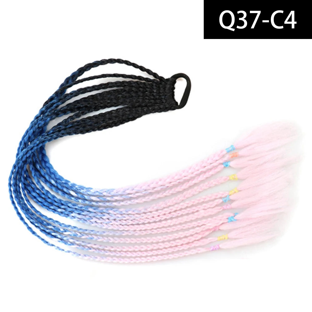 Synthetic Colored Braided Ponytail Hair Extension Rainbow Color Braids Pony Tail With Elastic Band Girl's Pigtail