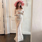 White Lace Bandage Maxi Fishtail Dress with Long Sleeve Cardigan 2 Piece Set Elegant Women Party Dresses