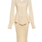 Elegant Office 2Piece Set Women Classic Long Sleeve Single Button Ruffled Jacket+Peach Hip Mid Skirt Matching Outfits