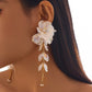 Elegant White Petal Flower Drop Earrings Women Kpop Hanging Piercing Earring Aesthetic Wed Bridal Jewelry Accessories