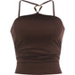 Metal Buckle Decoration Tank Tops Woman Summer Trend Off Shoulder Backless Shape Waist Look Slimmer Camisole Tops