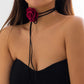 Exaggerated Romantic Big Rose Flower Clavicle Chain Necklace Women Kpop Adjustable Bowknot Rope Choker Jewelry Y2K Accessories