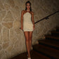 Ruched Mesh Backless Halter Mini Dress Sexy Mini Birthday Dresses for Elegant Woman Party Outfits